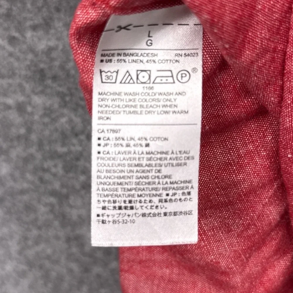 Banana Republic Mens Large Red Linen Cotton Blend Short Sleeve Button Down Shirt